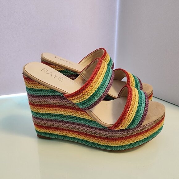 RAYE Rainbow Wedge Sandals Size 8 - Picture 7 of 7